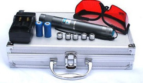 1 w High Powe 450nm Blue Beam Light Laser Pointer Lazer + Battery+Charger+BOX