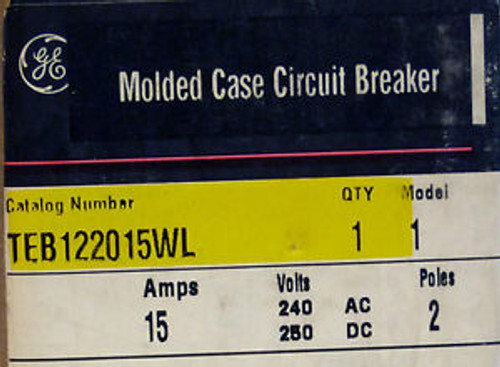 New General Electric Teb122015Wl 15A 2-Pole 240V Circuit Breaker Warranty