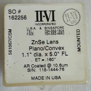New Ii-Vi Infrared 162256 Znse Lens Plano/Convex 1.1 Dia. X 5.0 Fl Et=.160