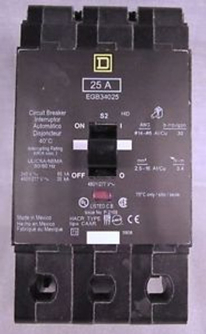 Square D  Circuit Breaker  Egb34025 3 Pole 480V 25 Amp
