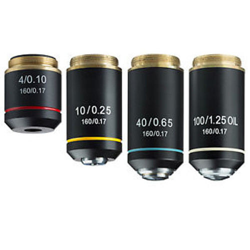 4X-10X-40X-100X Achromatic Microscope Objective Set With Black Finish