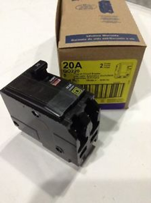 Square D Qo220 New Circuit Breaker Plug-In 20 Amp 2 Pole 120/240 Vac (Box Of 5)