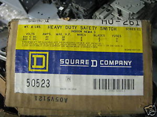 Square D Hu261 30 Amp Non Fused Disconnect  New