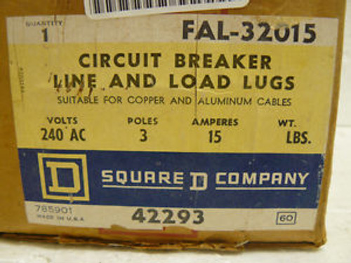 New Square D Circuit Breaker 15Amp 3Pole 240Vac W/ Lugs