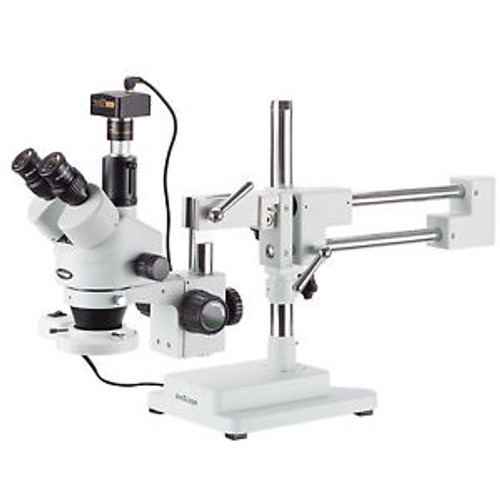 7X-90X Simul-Focal Stereo Boom Stand Microscope + Fluorescent Light + Camera