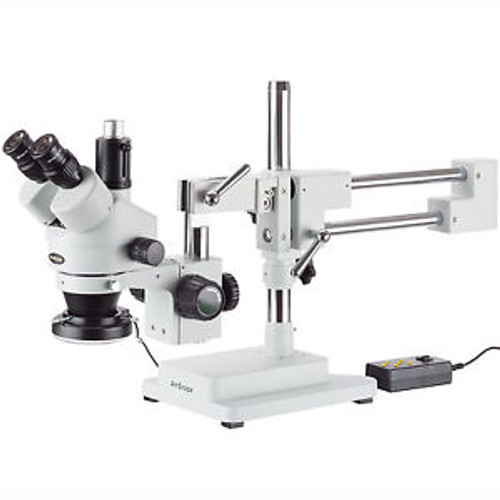3.5X-45X Simul-Focal Stereo Zoom Microscope + Dual Arm Boom Stand + Ring Light