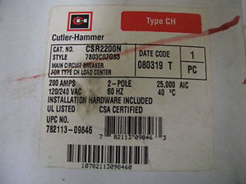 Cutler-Hammer Circuit Breaker Cat#Csr2200N 200A/240V/2Pole Nib