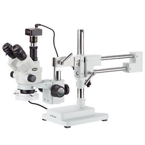 7X-45X Simul-Focal Stereo Zoom Microscope On Boom Stand + Ring Light + 10Mp Came