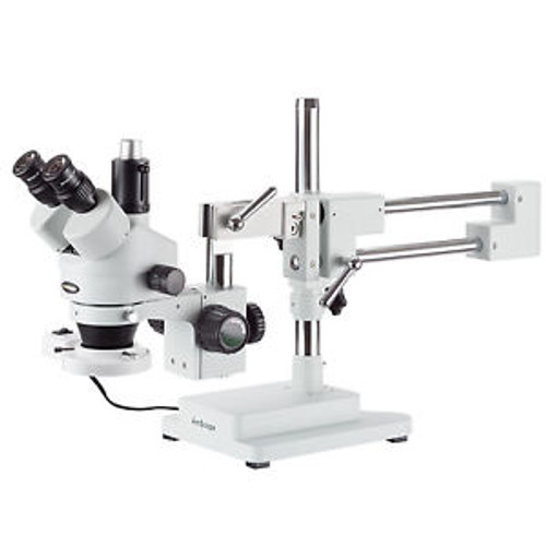 3.5X-180X Simul-Focal Fluorescent Stereo Zoom Microscope On Dual Arm Boom Stand