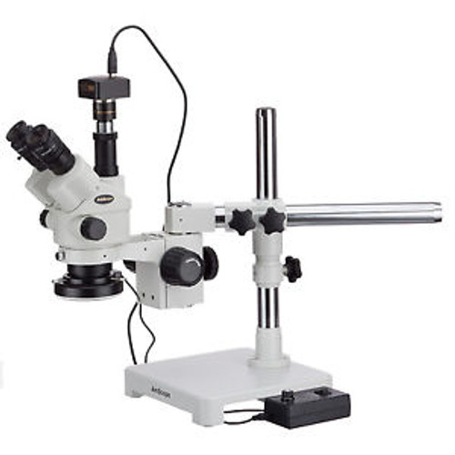3.5X-45X Simul-Focal Stereo Zoom Microscope On Single Arm Boom Stand + 144-Led R