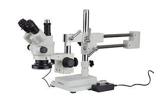 Amscope 3.5X-90X Simul-Focal Stereo Zoom Microscope On Boom Stand + Led Ring Lig