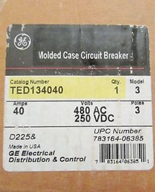 General Electric Ge Molded Case Ted Circuit Breaker 3 Pole 40 Amp 480V Ted134040