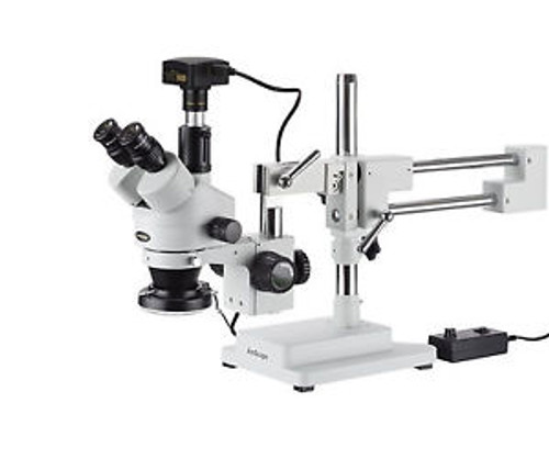 7X-45X Simul-Focal Stereo Zoom Microscope On Boom Stand + Ring Light + 3Mp Usb3