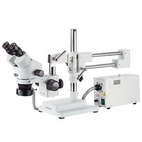 Amscope 3.5X-90X Fiber Optic Ring Light Zoom Stereo Microscope On Dual-Arm Boom