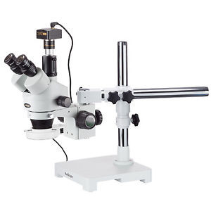 Amscope 7X-135X Led Boom Stand Stereo Zoom Microscope + 9.1Mp Camera