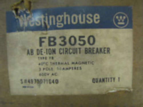 Westinghouse Fb3050 50 Amp 3 Pole 600 Volt Circuit Breaker