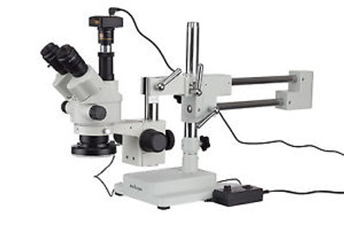 Amscope 3.5X-180X Simul-Focal Stereo Zoom Microscope + Boom + Led + 1.3Mp Camera