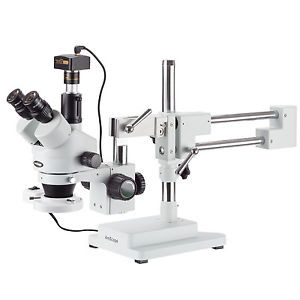 3.5X-45X Simul-Focal Stereo Boom Stand Microscope + Fluorescent Light + 14Mp Cam