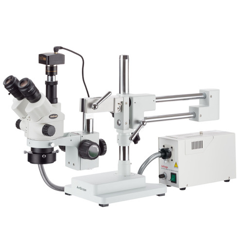 7X-45X Simul-Focal Stereo Zoom Microscope + Fiber Optic Ring Light + Camera