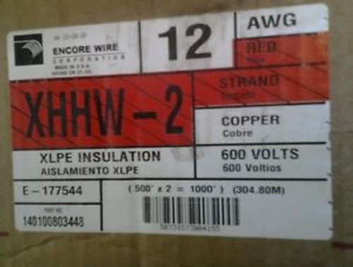 New 1000 Ft. 2- 500 Ft Spools 12 Awg Xhhw-2 Wire Red