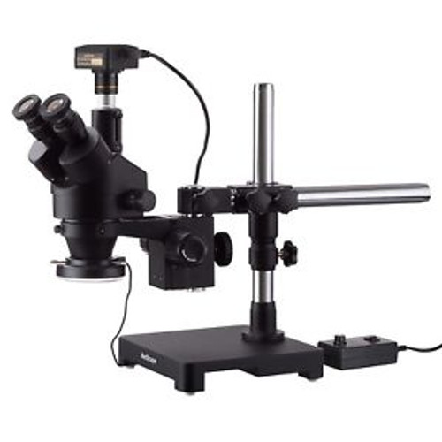 Amscope 7X-90X Black Trinocular Stereo Zoom Microscope Boom + 144 Led + 14Mp Usb