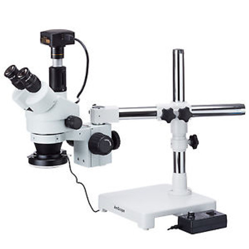 3.5X-45X Boom Stand Trinocular Zoom Stereo Microscope + 144-Led Ring Light + 18M