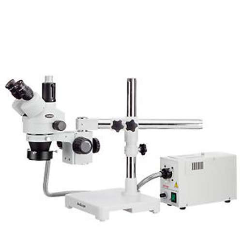 3.5X-180X Boom Stand Trinocular Zoom Stereo Microscope + Fiber Optic Ring Illumi