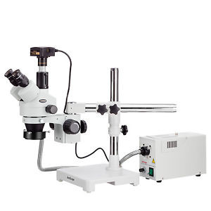 3.5X-180X Trinocular Stereo Zoom Microscope + Fiber Optic Ring Light + 5Mp Camer