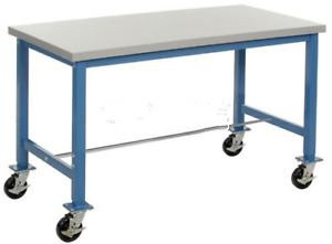 72W X 30D Mobile Packaging Workbench - Plastic Laminate Square Edge - Blue