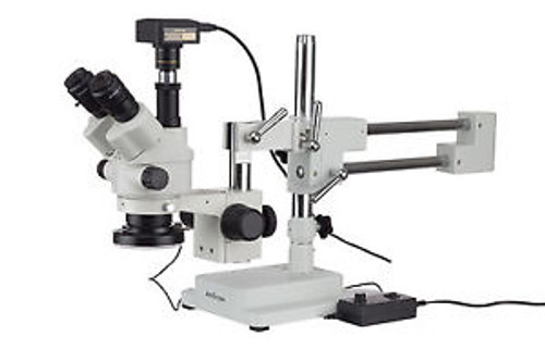 Amscope 3.5X-180X Simul-Focal Stereo Zoom Microscope + Boom + Led+ 10Mp Camera