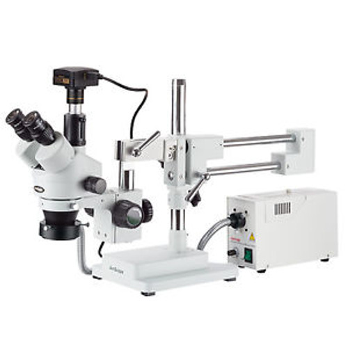 7X-90X Simul-Focal Stereo Zoom Microscope On Boom Stand + Fiber Light + 10Mp Usb