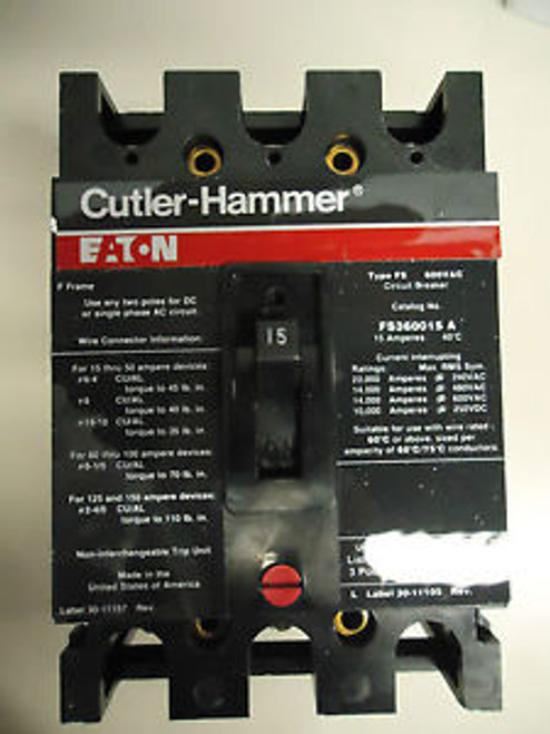 Cutler Hammer Fs360015A 3 Pole 600 Volt 15 Amp New In Box Breaker