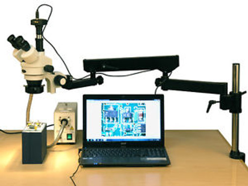 Amscope 3.5X-180X Fiber Ring Articulating Zoom Stereo Microscope + 3Mp Camera