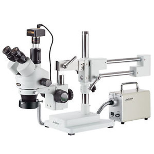 3.5X-45X Simul-Focal Trinocular Boom Stereo Microscope + Led Fiber Light + 10Mp