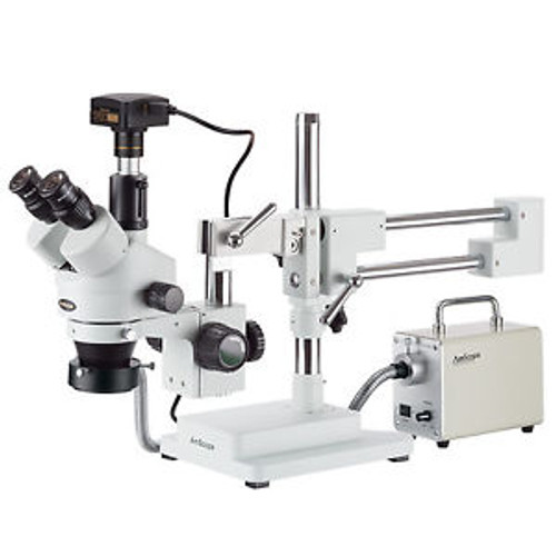 3.5X-45X Simul-Focal Trinocular Boom Stereo Microscope + Led Fiber Light + 3Mp U