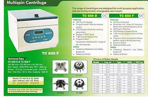 Multisp Centrifue TC 650F with InterchangeableRotor Head reduction adopters SALE