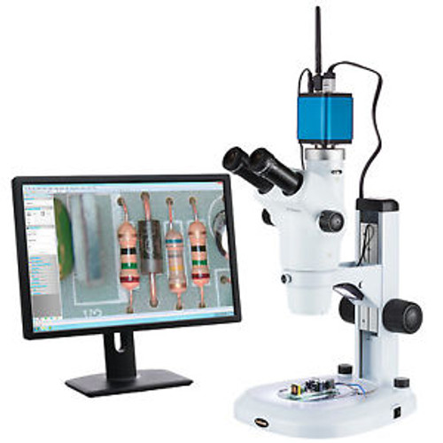 Amscope 6X-50X Trinocular Zoom Stereo Microscope + Dual Illumination + 1080P Wif