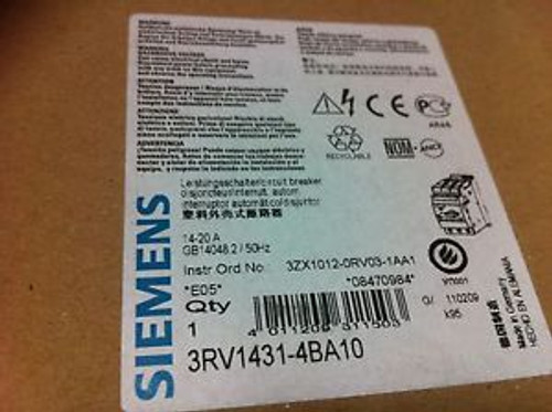 Siemens Circuit Breaker 14-20 Amp 3Rv1431-4Ba10 New 3Rv14314Ba10 ( Nib )