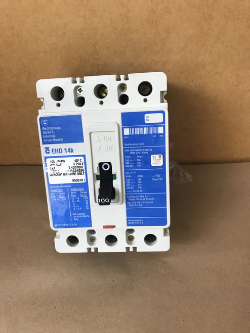 Eaton Cutler Hammer Ehd 14K 3 Pole 100 Amp 480V Ehd3100L Circuit Breaker