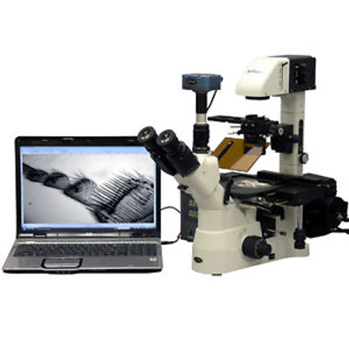 Amscope 1500X Phase Contrast Inverted Fluorescence Microscope + 1.4Mp B/W Cam