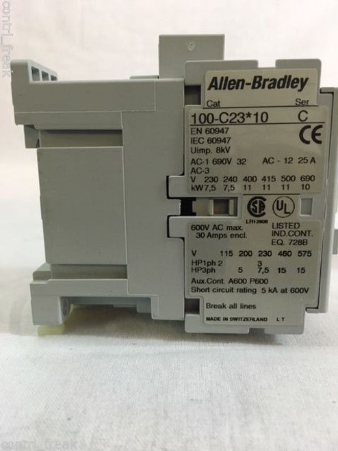 Allen Bradley 100-C23F10 Contactor Non-Reversing 23Amp 600Vac Max 220Vac