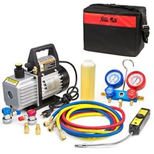 Xtremepowerus 4Cfm Air Vacuum Pump Hvac A/C Refrigeration Kit Ac Manifold Gau...