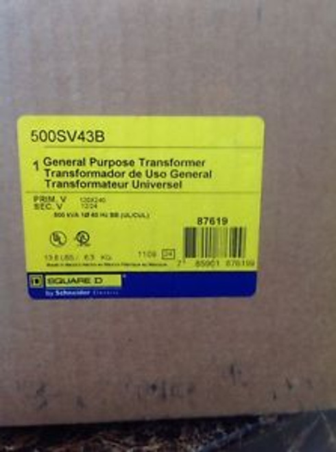 Square D Schneider Electric Transformer Model 500Sv43B Never Opened New In Box