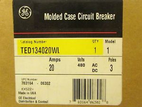 General Electric Ge Circuit Breaker Ted134020W L 480V 3 Pole 20 Amps W/ Lugs