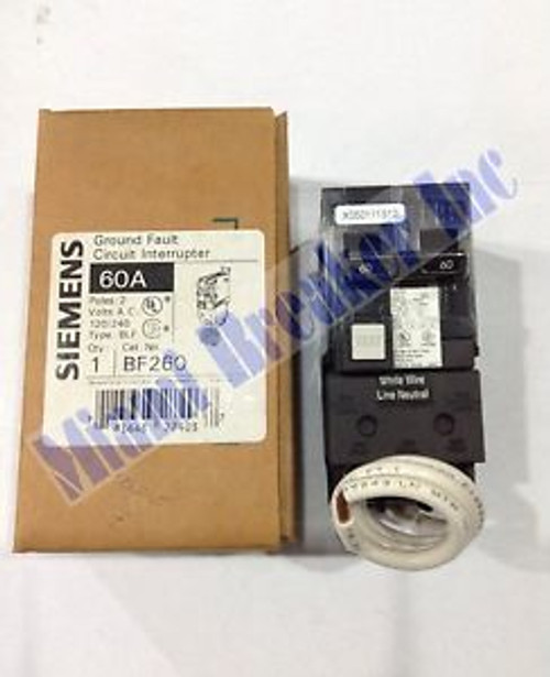 Bf260 Siemens Ground Fault Circuit Breaker 2 Pole 60 Amp 120/240V New In Box