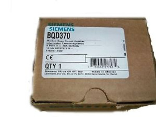 Siemens Circuit Breaker Bqd370 Bqd 370 3P 70A 480V New In Box W 1 Year Warranty
