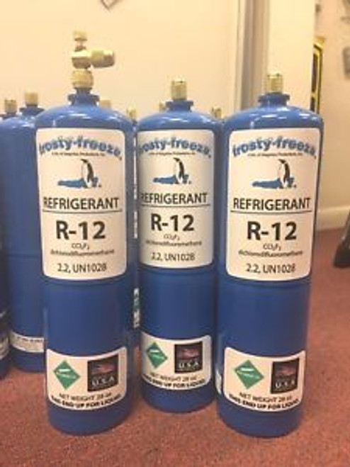 R12 Refrigerant 12 Virgin Pure R-12  28 oz. Cans On/Off Valve 5.25 lbs.