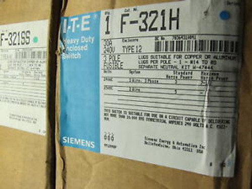 Ite/Siemens F-321H 30 Amp Fusible Disconnect  New