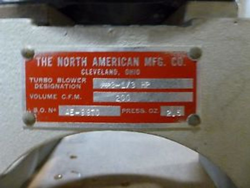 NORTH AMERICAN MFG TURBO BLOWER AE-9970 W/ LEESON 1/3HP MOTOR