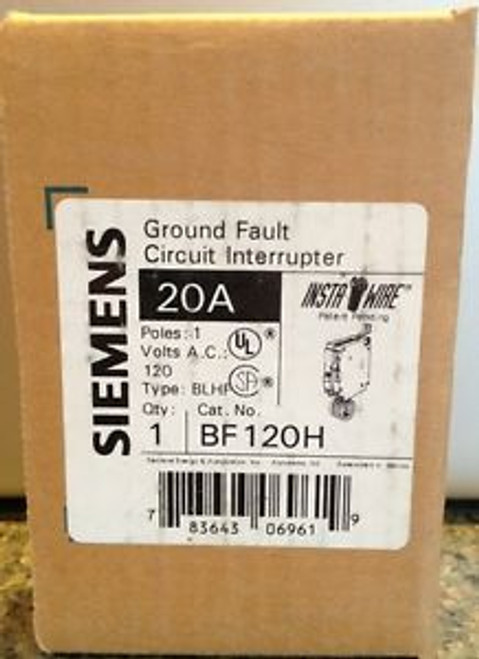 Siemens Bf120H 1 Pole 20 Amp 120V 22Kaic Ground Fault Circuit Breaker New